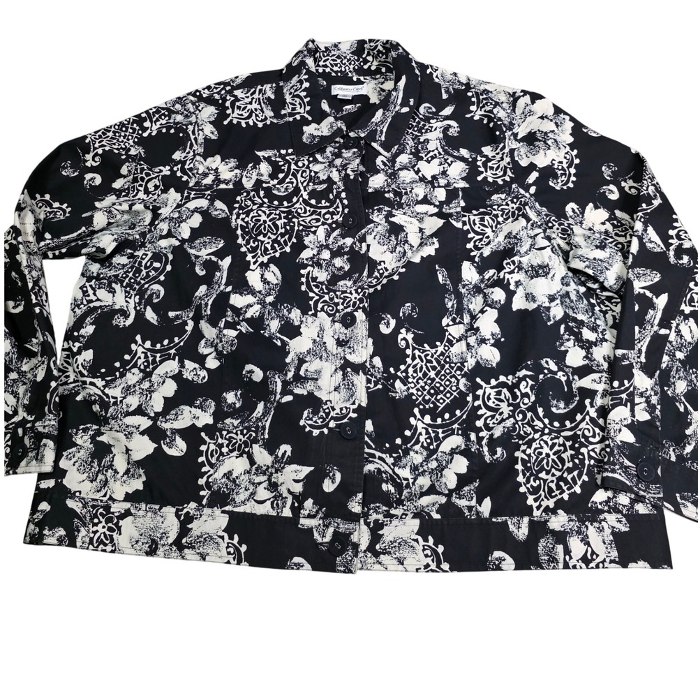 Coldwater‎ Creek Womens Black White Floral Print Button Up Jacket Size 24